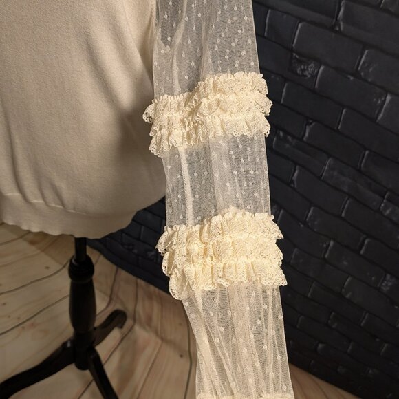 Express Sweater Top with Sheer Lace Sleeves - Picture 2 of 5